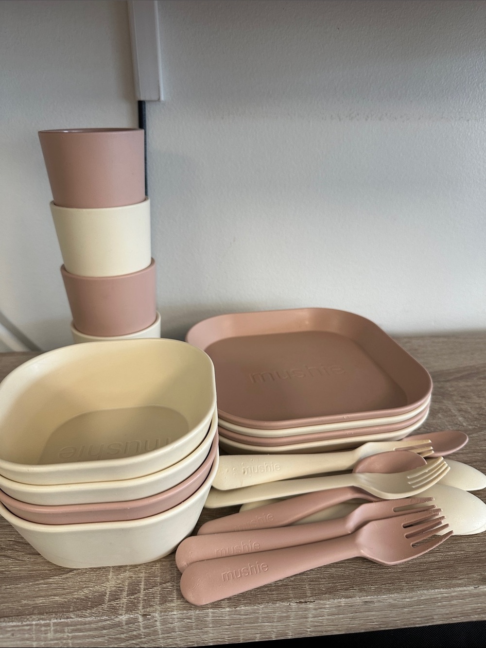 Mushie Feeding Set Cups Square Plates Bowls Spoon Fork